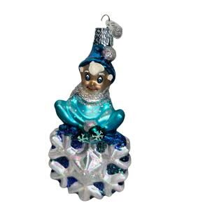 Old World Christmas Jack Frost Snowflake blown Glass christmas Ornament blue